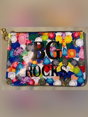 BG (Bergdorf Goodman) Rocks Colorful Gem-Print Zip Pouch 12.75 in x 8.25 in